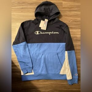 Champion Boys Two-Tone Hoodie in Navy and light Blue with logo size L -NWT